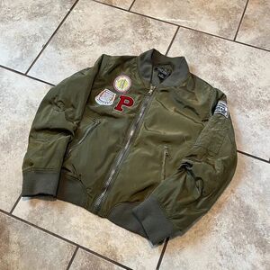 Vintage Just One Olive Green Bomber Jacket Patchwork Y2K Size XL